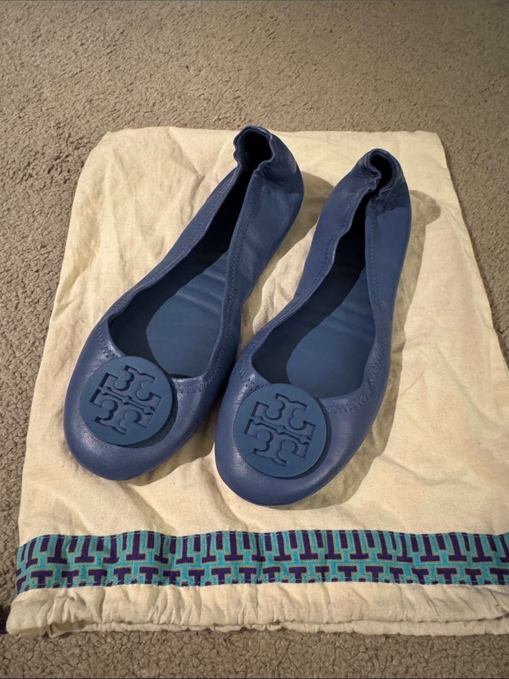 Tory Burch Reva Travel Flat Stone Blue